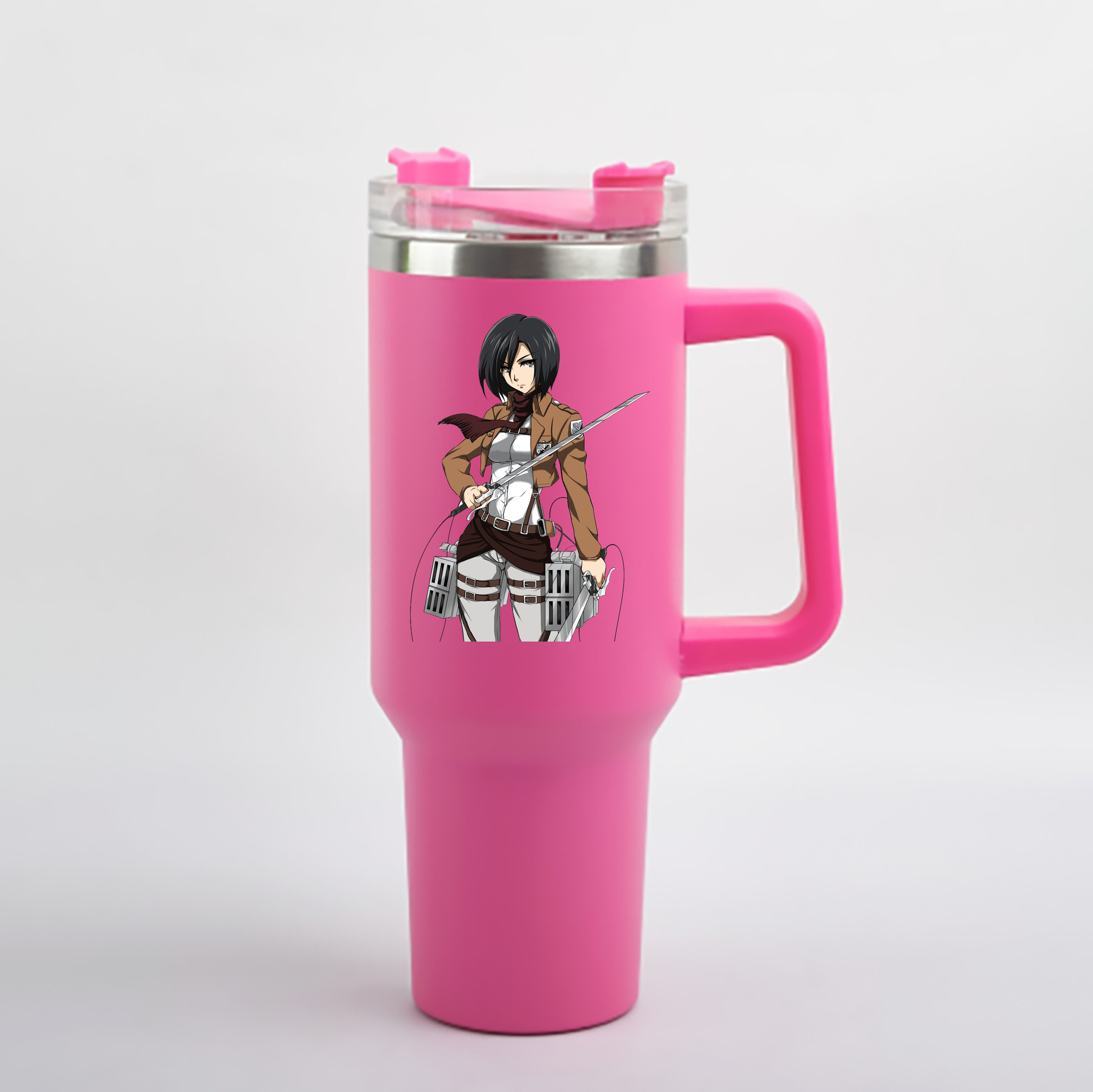 （画像用） 進撃の巨人 ミカサ·アッカーマン Attack on Titan Mikasa Ackerman 1200mL車用タンブラー - クリスタルステッカー（プラスチックストロー付き）